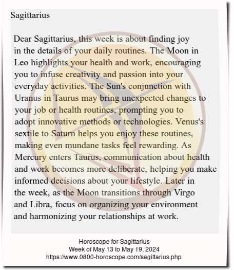 Weekly Horoscope for Sagittarius (April 8, 2024 - April 14, 2024)